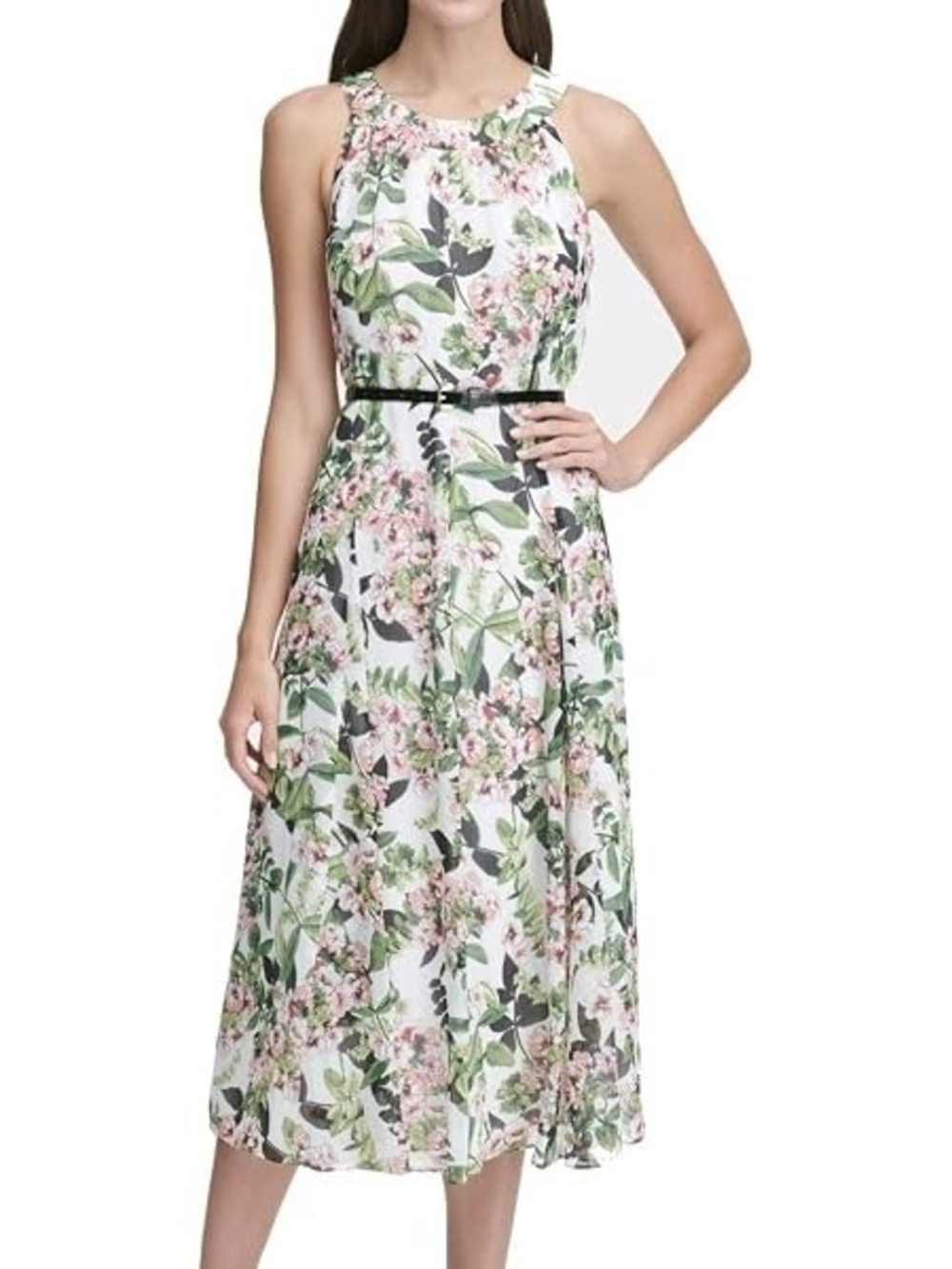 Tommy Hilfiger Floral Halter Midi Dress in White and Pink